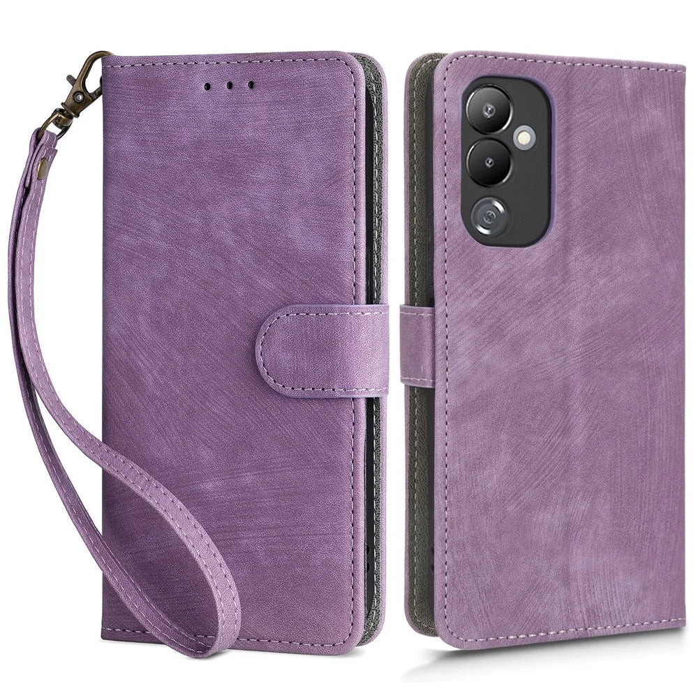 For TECNO Pova 4 LG7n RFID Blocking Phone Stand Case PU Leather Wallet Phone Cover with Strap - Purple - 1