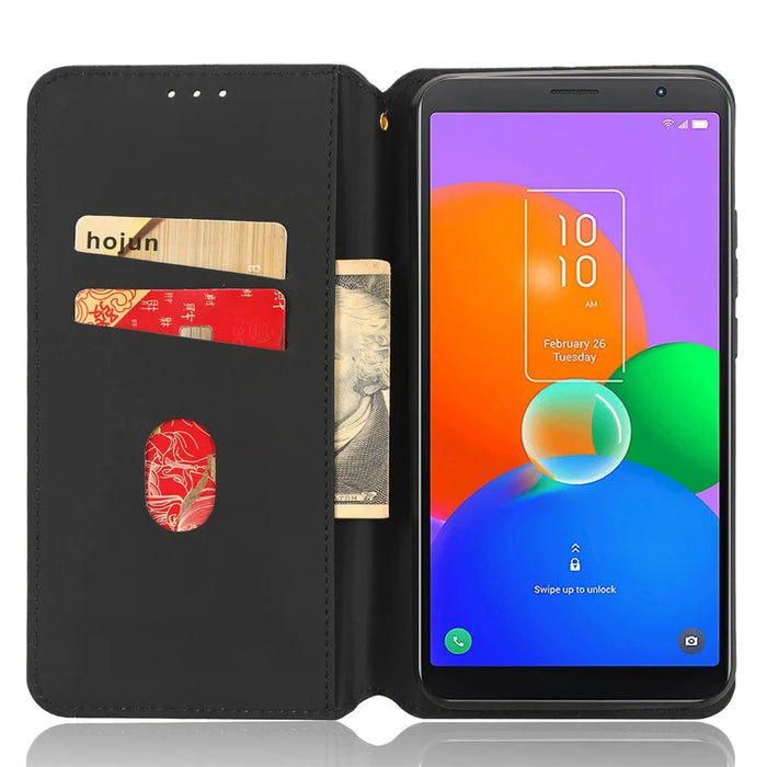 PU Leather Phone Stand Case for TCL 403 , Imprinted Rhombus Pattern Wallet Cell Phone Cover - Brown - 2