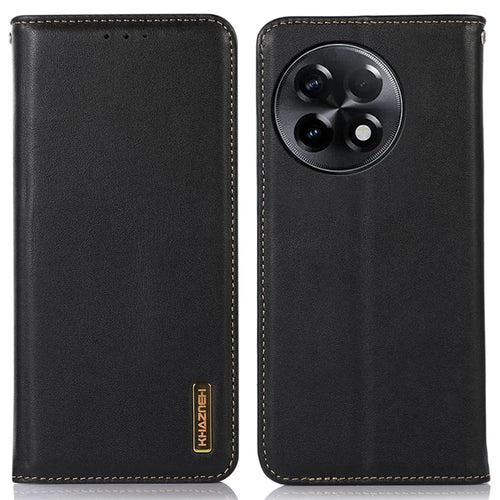 KHAZNEH for OnePlus Ace 2 5G / 11R 5G Phone Case Wallet Stand RFID Blocking Genuine Cowhide Leather Phone Cover - Black - 1