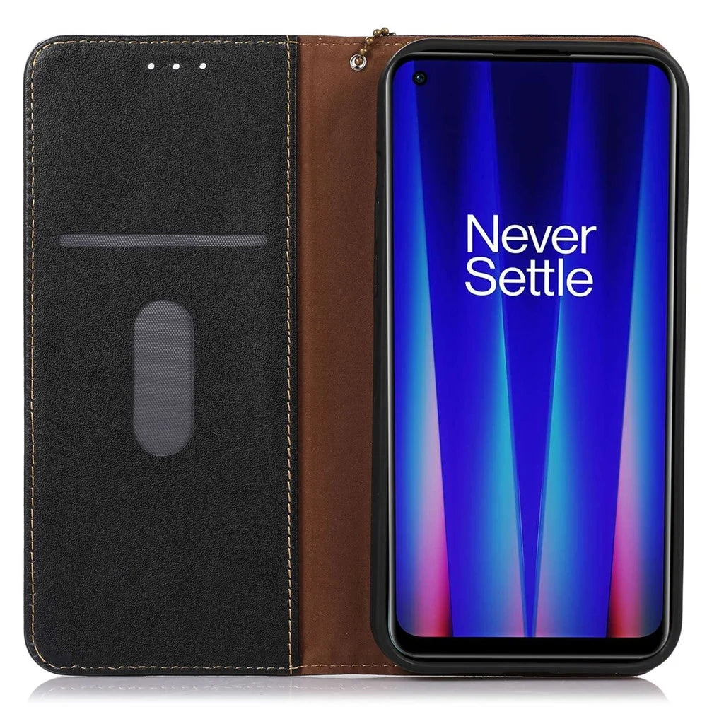 KHAZNEH for OnePlus Ace 2 5G / 11R 5G Phone Case Wallet Stand RFID Blocking Genuine Cowhide Leather Phone Cover - Black - 2