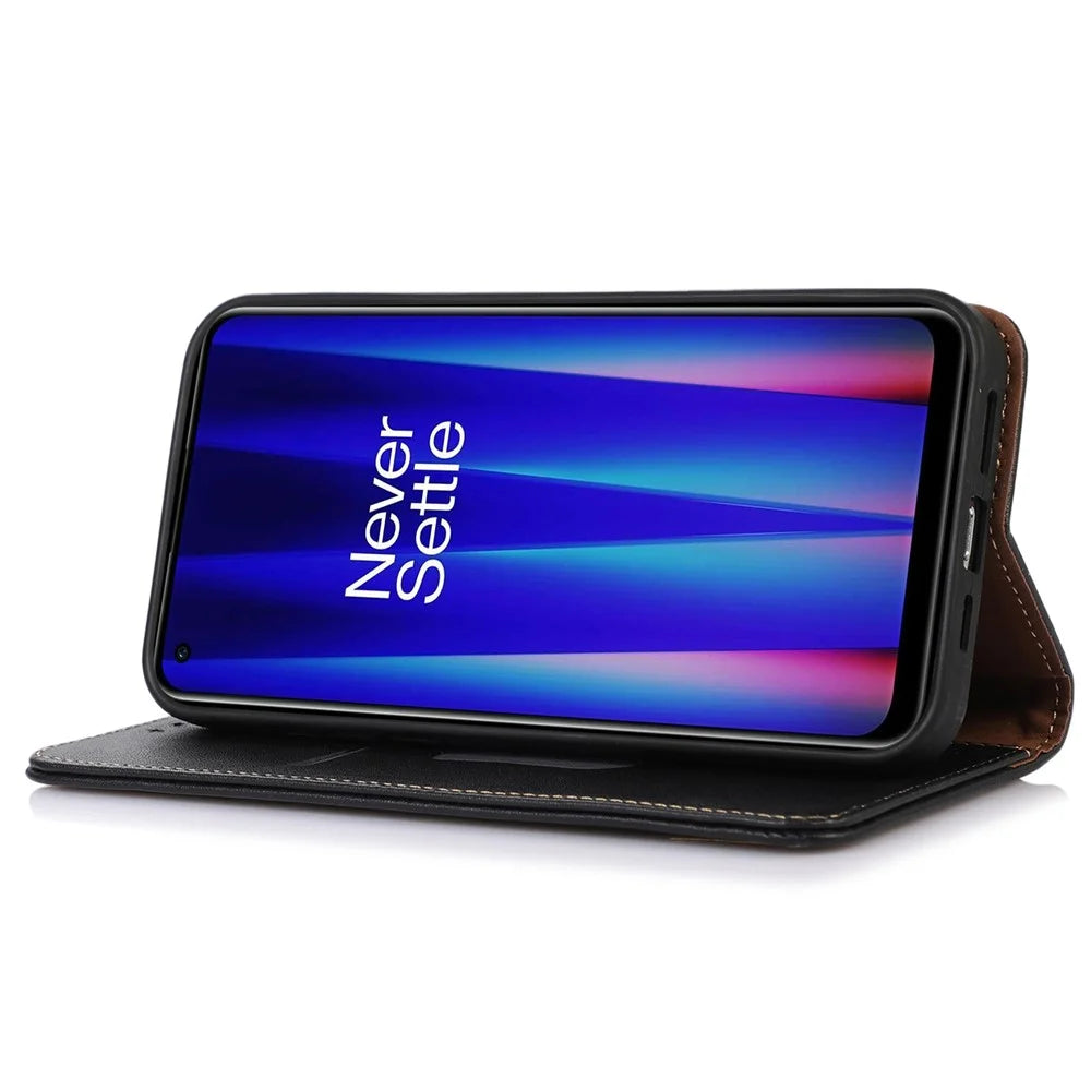 KHAZNEH for OnePlus Ace 2 5G / 11R 5G Phone Case Wallet Stand RFID Blocking Genuine Cowhide Leather Phone Cover - Black - 3