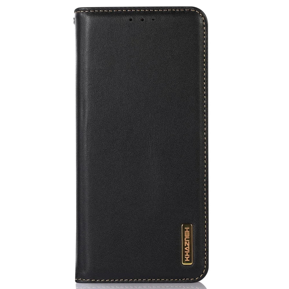 KHAZNEH for OnePlus Ace 2 5G / 11R 5G Phone Case Wallet Stand RFID Blocking Genuine Cowhide Leather Phone Cover - Black - 7