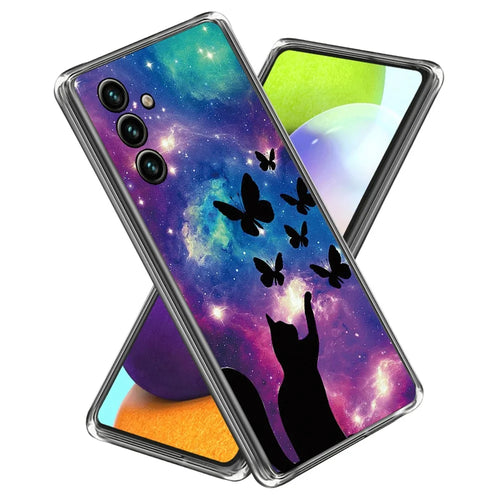 For Samsung Galaxy A54 5G Slim Phone Case Pattern Printing IMD TPU Back Cover - Cat and Butterflies - 1