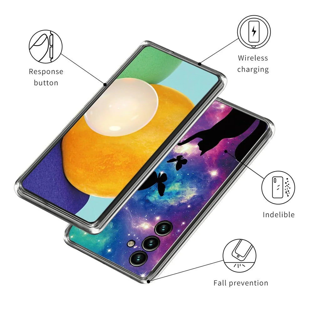 For Samsung Galaxy A54 5G Slim Phone Case Pattern Printing IMD TPU Back Cover - Cat and Butterflies - 3