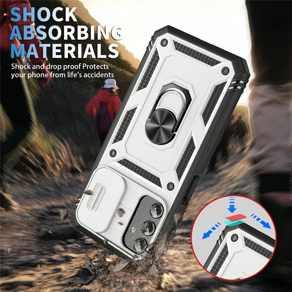 Shockproof Case for Samsung Galaxy A14 5G / A14 4G Kickstand PC TPU Cover with Card Slot, Lens Guard - White / Black - 2