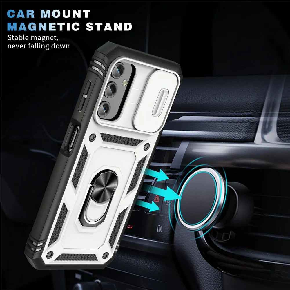 Shockproof Case for Samsung Galaxy A14 5G / A14 4G Kickstand PC TPU Cover with Card Slot, Lens Guard - White / Black - 5