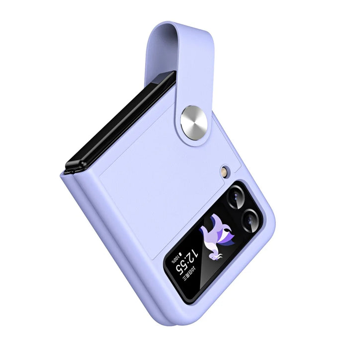 For Samsung Galaxy Z Flip4 5G PU Leather + PC Phone Case Finger Strap Holder Kickstand Cover - Purple - 1