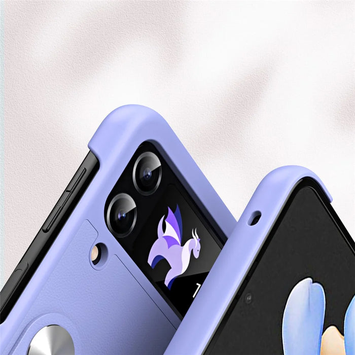 For Samsung Galaxy Z Flip4 5G PU Leather + PC Phone Case Finger Strap Holder Kickstand Cover - Purple - 5