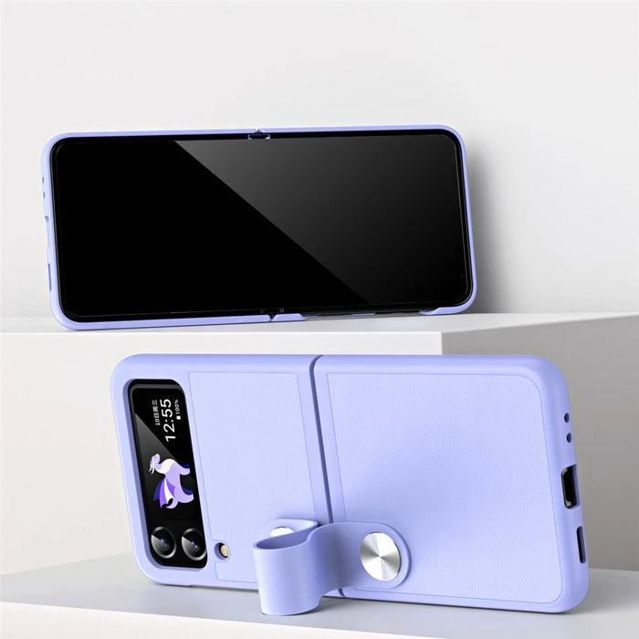 For Samsung Galaxy Z Flip4 5G PU Leather + PC Phone Case Finger Strap Holder Kickstand Cover - Purple - 7