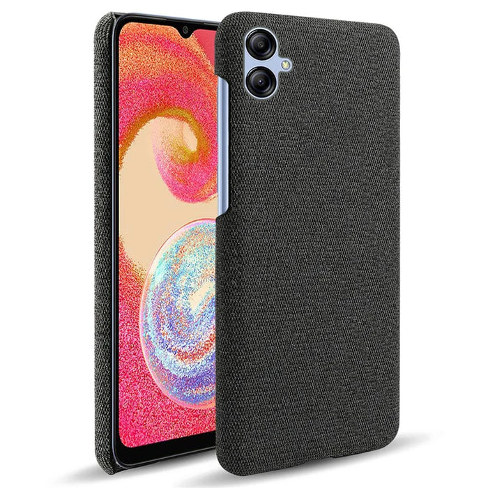 For Samsung Galaxy A04e 4G / F04 4G / M04 4G Phone Case Solid Color Hard PC+Cloth Phone Cover - Black - 1