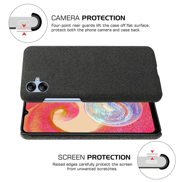 For Samsung Galaxy A04e 4G / F04 4G / M04 4G Phone Case Solid Color Hard PC+Cloth Phone Cover - Black - 5