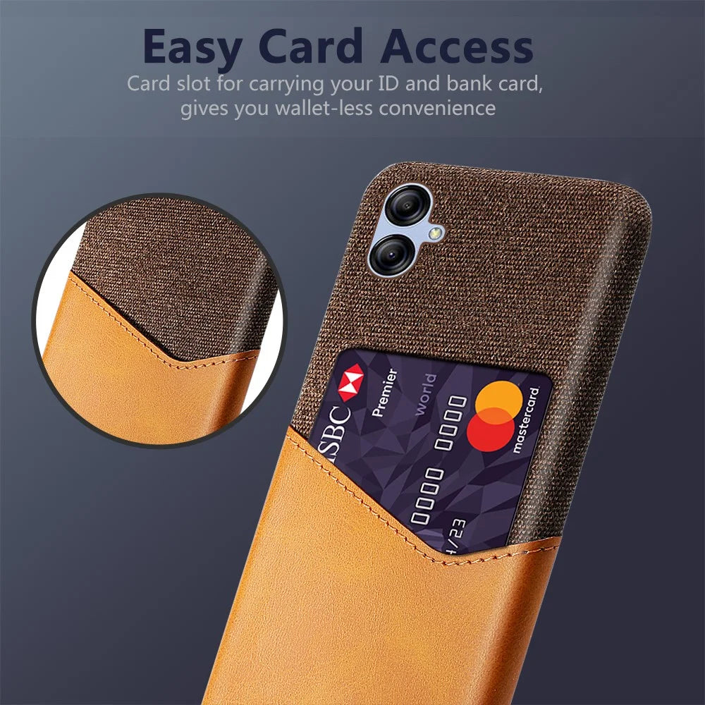 For Samsung Galaxy A04e 4G / F04 4G / M04 4G Card Slot Phone Case Cloth Texture PU Leather+PC Phone Cover - Orange - 2