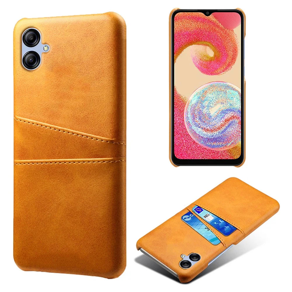 For Samsung Galaxy A04e 4G / M04 4G / F04 4G Smartphone Cover Dual Card Slots PC+PU Leather Phone Case - Orange - 1