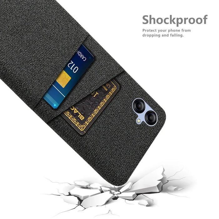 For Samsung Galaxy A04e 4G Anti-Scratch Cloth Texture Phone Back Case Cellphone Cover with 2 Card Slots - Black - 4