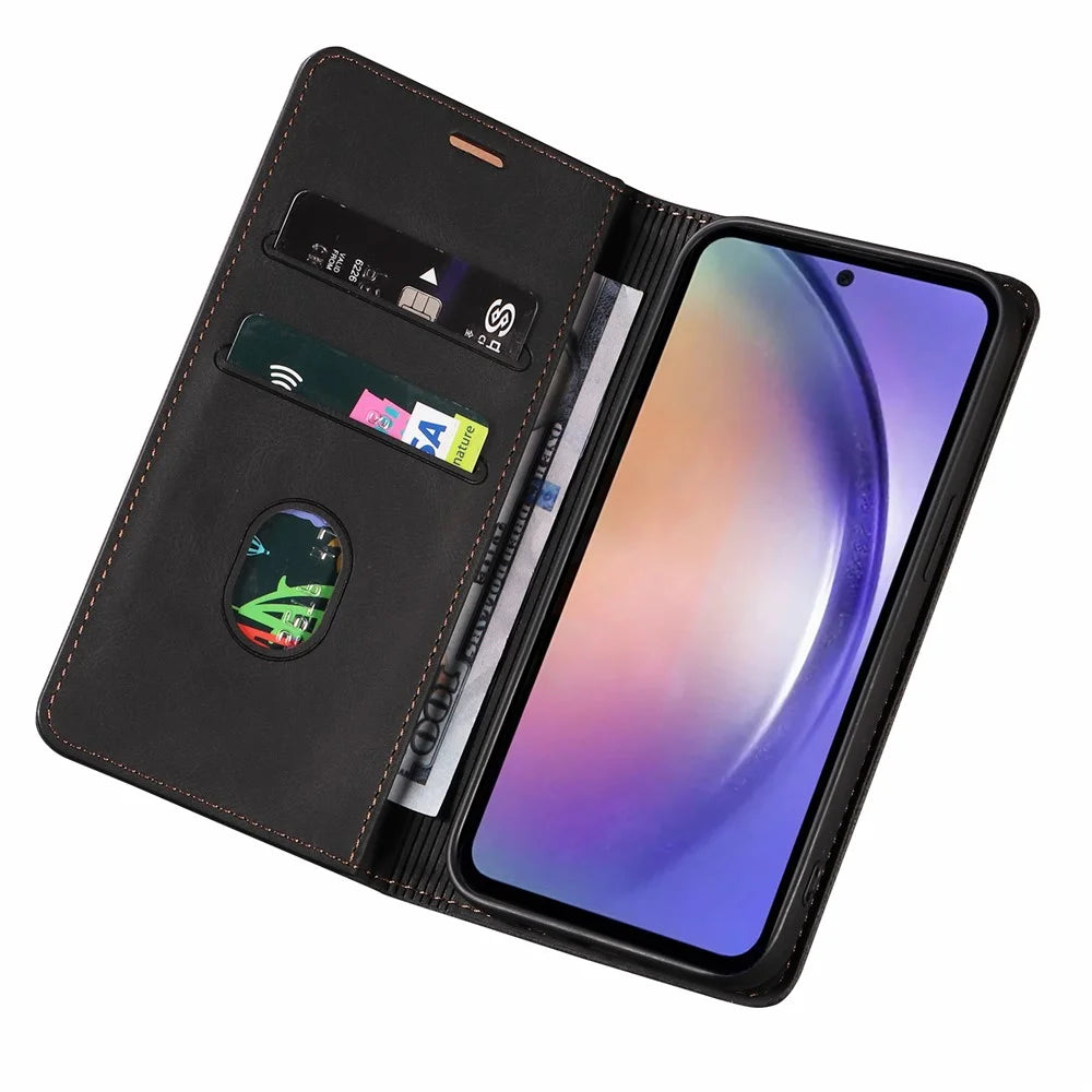 For Samsung Galaxy A54 5G Wristband Leather Phone Stand Case Wallet Magnetic Cell Phone Cover - Black - 2