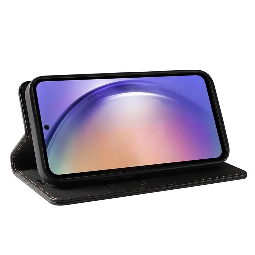 For Samsung Galaxy A54 5G Wristband Leather Phone Stand Case Wallet Magnetic Cell Phone Cover - Black - 3