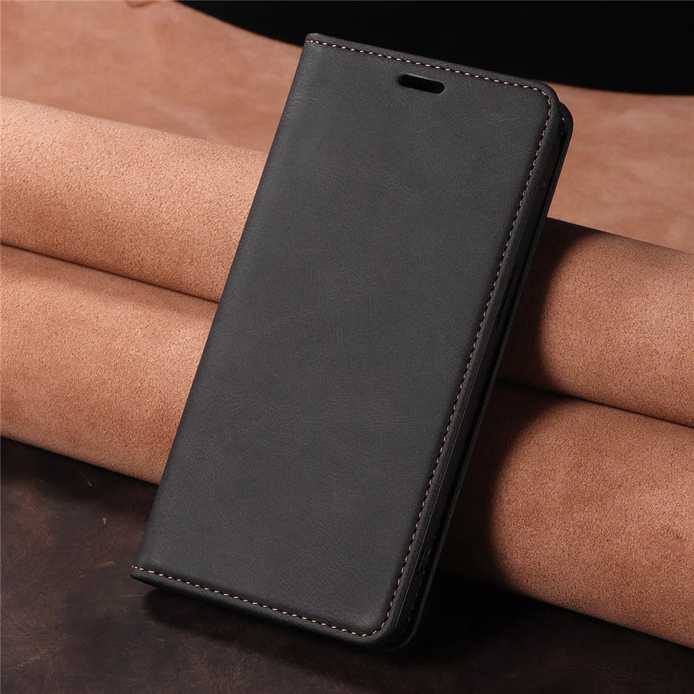 For Samsung Galaxy A54 5G Wristband Leather Phone Stand Case Wallet Magnetic Cell Phone Cover - Black - 6