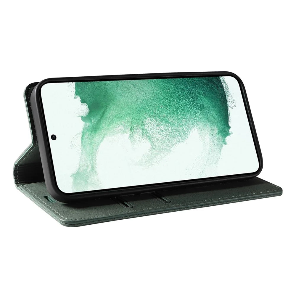 For Samsung Galaxy S23 Anti-Scratch Phone Case Wallet Wristband Leather Magnetic Phone Stand Cover - Green - 3