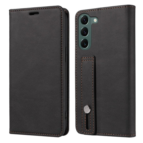 Wristband Leather Phone Stand Case for Samsung Galaxy S23+ , Wallet Magnetic Cell Phone Cover - Black - 1