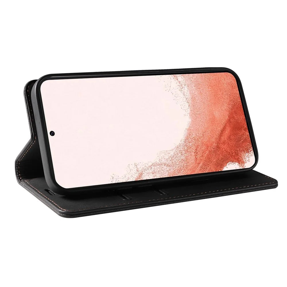 Wristband Leather Phone Stand Case for Samsung Galaxy S23+ , Wallet Magnetic Cell Phone Cover - Black - 3