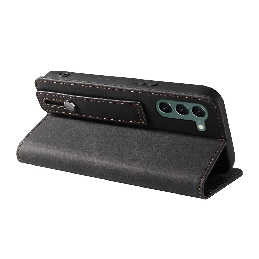 Wristband Leather Phone Stand Case for Samsung Galaxy S23+ , Wallet Magnetic Cell Phone Cover - Black - 4