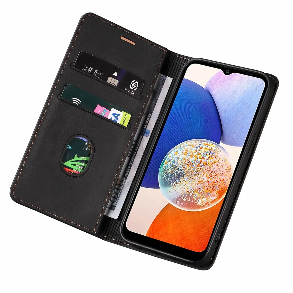 For Samsung Galaxy A14 5G / A14 4G Wallet Magnetic Leather Phone Stand Case Wristband Cell Phone Cover - Black - 2