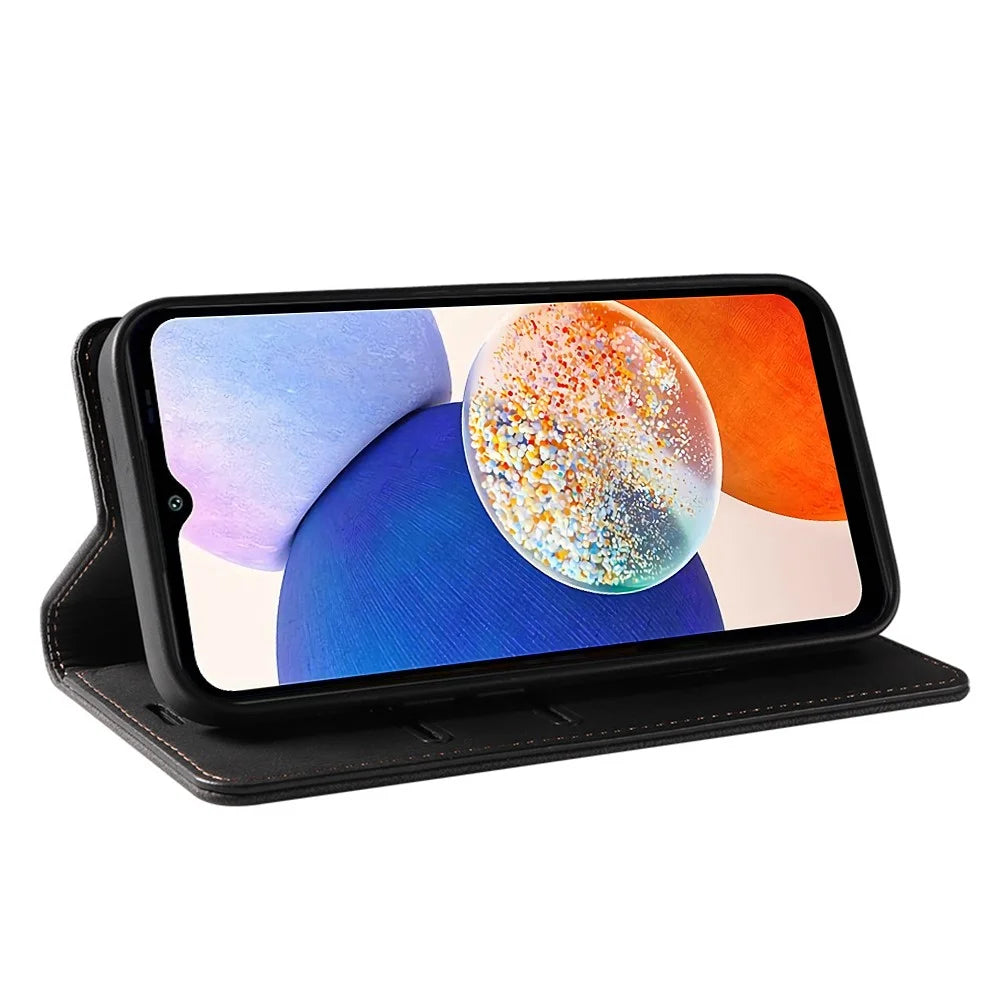For Samsung Galaxy A14 5G / A14 4G Wallet Magnetic Leather Phone Stand Case Wristband Cell Phone Cover - Black - 3