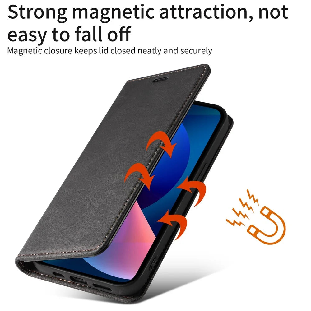 For Samsung Galaxy A34 5G Wallet Magnetic Phone Cover Wristband Leather Phone Stand Case - Black - 5
