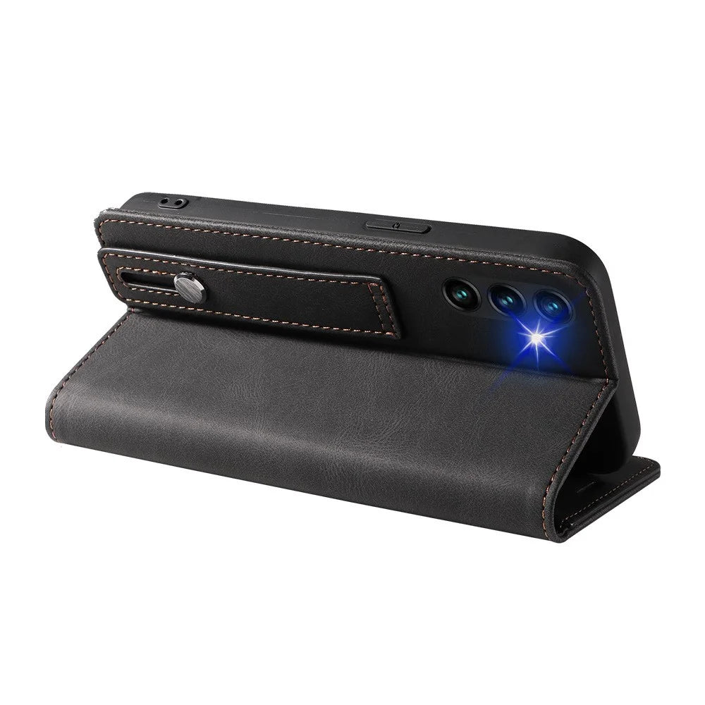 For Samsung Galaxy A34 5G Wallet Magnetic Phone Cover Wristband Leather Phone Stand Case - Black - 7
