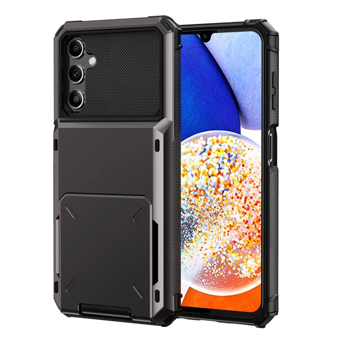 For Samsung Galaxy A34 5G Phone Flip Card Holder TPU + PC Phone Case Protective Shell - Black - 1