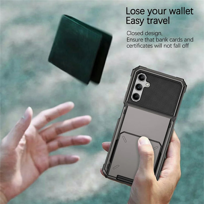 For Samsung Galaxy A34 5G Phone Flip Card Holder TPU + PC Phone Case Protective Shell - Black - 2
