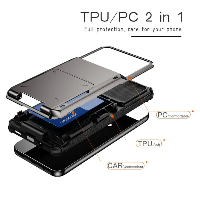 For Samsung Galaxy A34 5G Phone Flip Card Holder TPU + PC Phone Case Protective Shell - Black - 6
