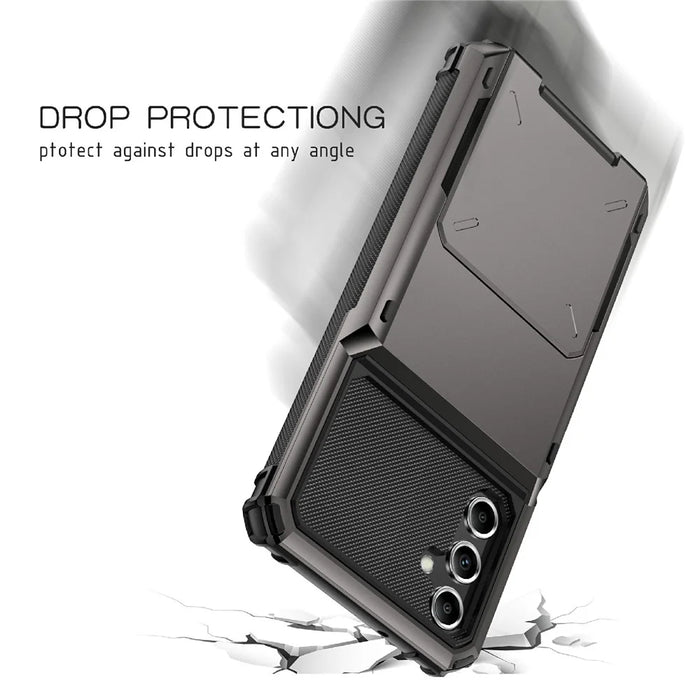 For Samsung Galaxy A34 5G Phone Flip Card Holder TPU + PC Phone Case Protective Shell - Black - 7