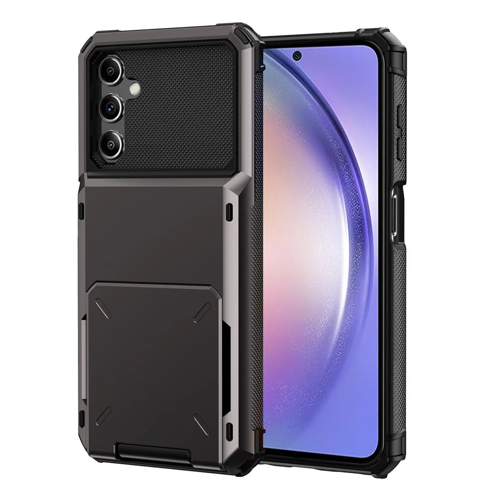 For Samsung Galaxy A54 5G TPU + PC Phone Case Cellphone Flip Card Holder Protective Shell - Black - 1