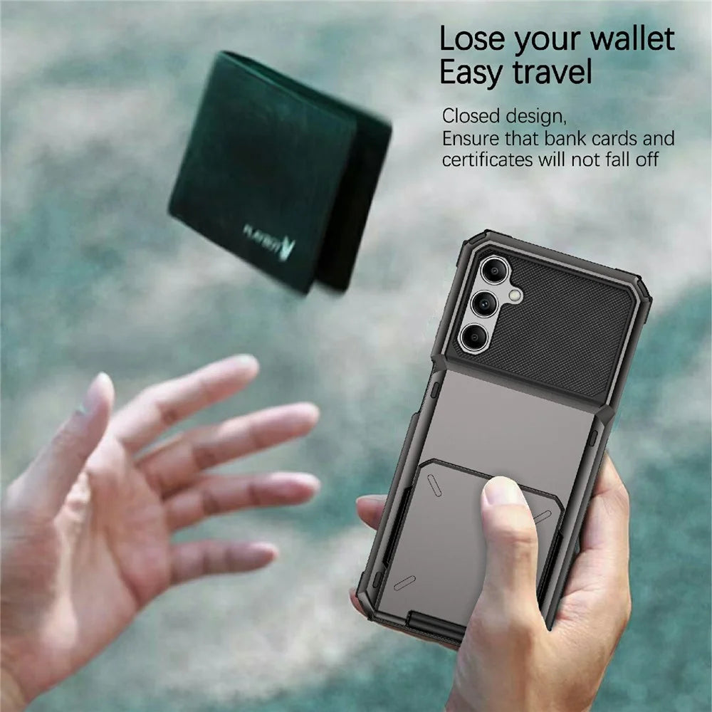 For Samsung Galaxy A54 5G TPU + PC Phone Case Cellphone Flip Card Holder Protective Shell - Black - 2