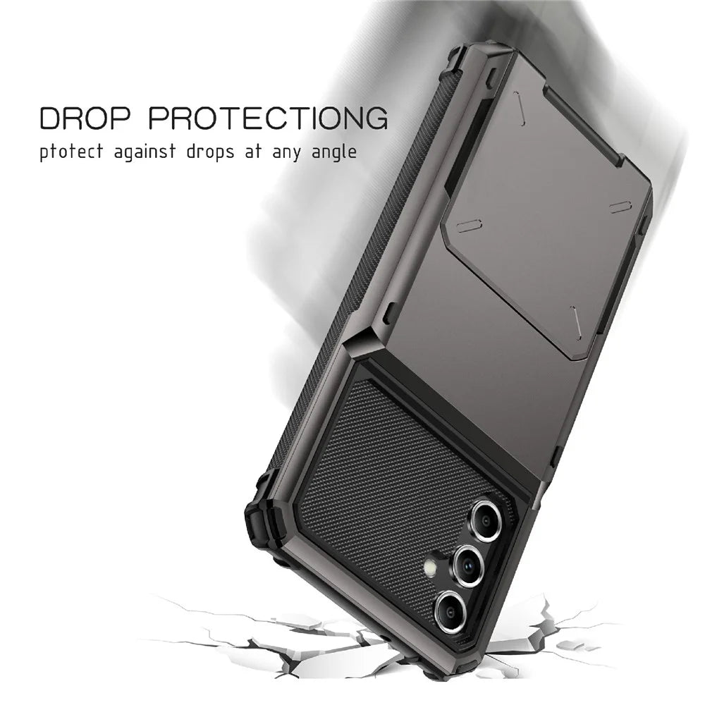 For Samsung Galaxy A54 5G TPU + PC Phone Case Cellphone Flip Card Holder Protective Shell - Black - 7