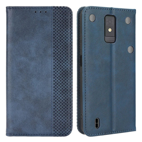For ZTE Blade A32 Wallet Phone Case Retro Flip PU Leather Magnetic Absorption Stand Cover - Blue - 1