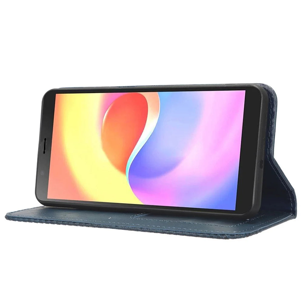 For ZTE Blade A32 Wallet Phone Case Retro Flip PU Leather Magnetic Absorption Stand Cover - Blue - 3