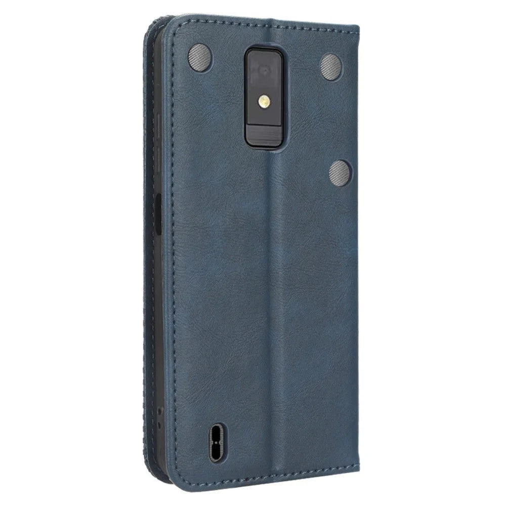 For ZTE Blade A32 Wallet Phone Case Retro Flip PU Leather Magnetic Absorption Stand Cover - Blue - 7