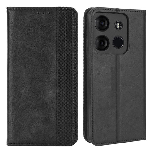 For TECNO Spark Go 2023 4G Vintage PU Leather Magnetic Flip Cover Stand Wallet Phone Case - Black - 1