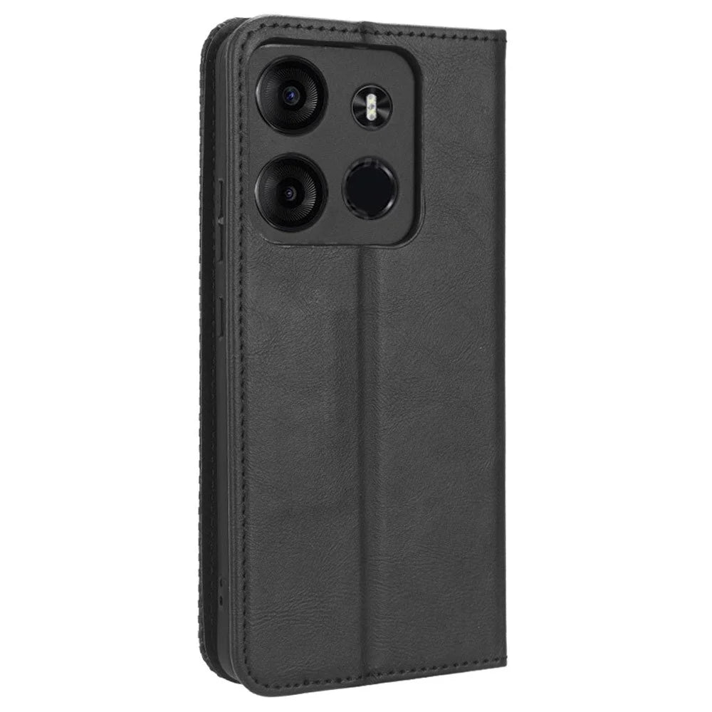 For TECNO Spark Go 2023 4G Vintage PU Leather Magnetic Flip Cover Stand Wallet Phone Case - Black - 7