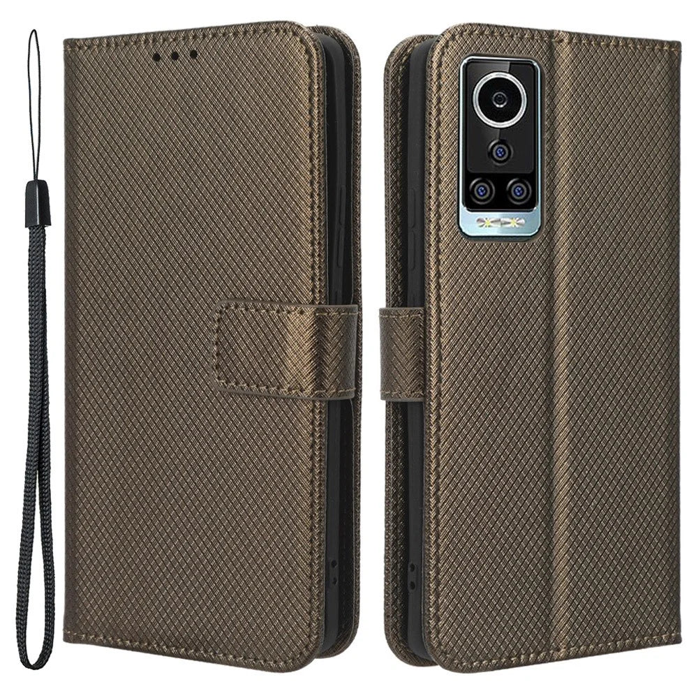 For BLU Bold N2 PU Leather Wallet Shockproof Cover Diamond Texture Phone Stand Case - Brown - 1