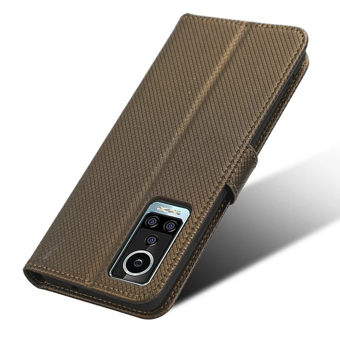 For BLU Bold N2 PU Leather Wallet Shockproof Cover Diamond Texture Phone Stand Case - Brown - 4