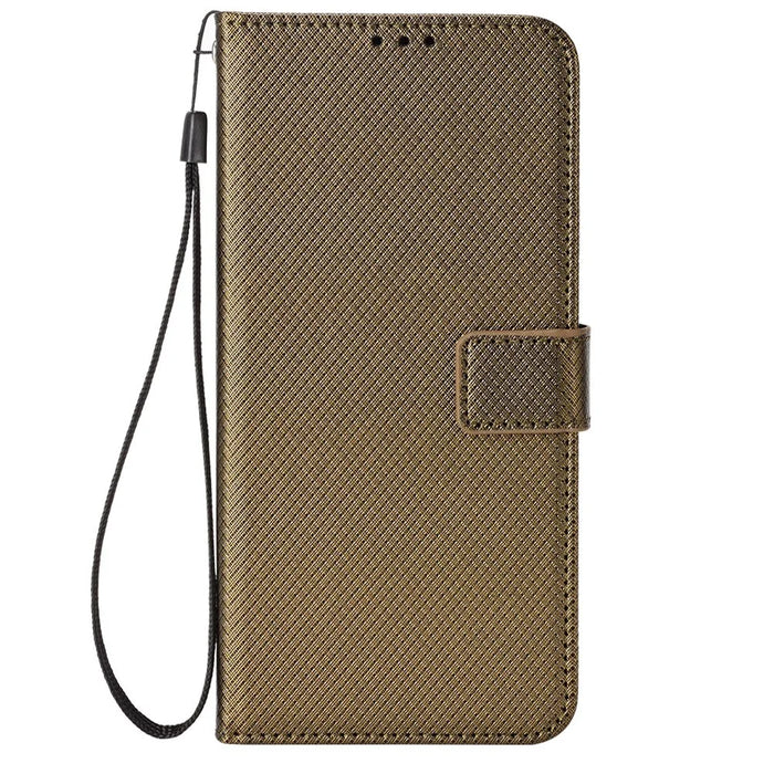 For BLU Bold N2 PU Leather Wallet Shockproof Cover Diamond Texture Phone Stand Case - Brown - 7