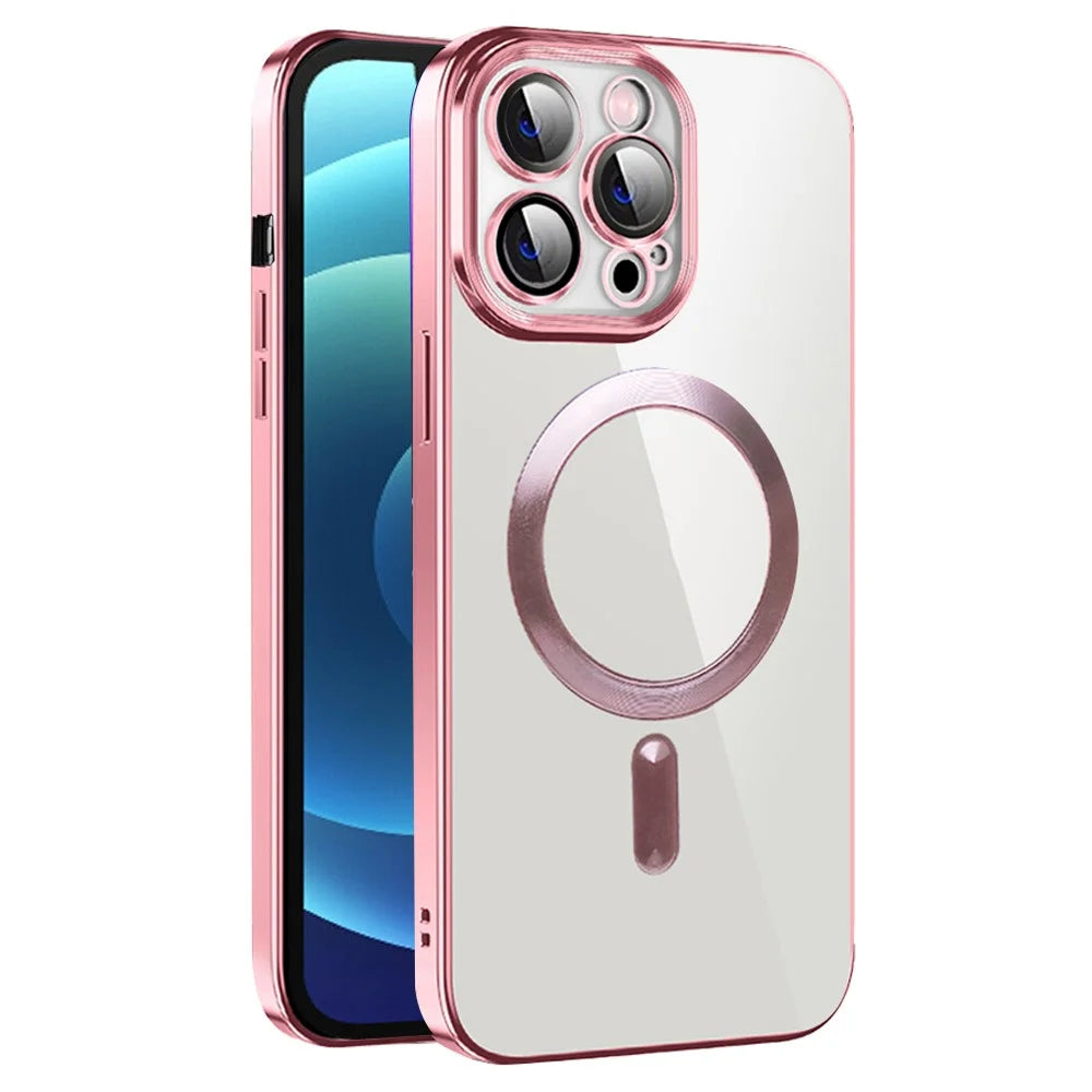 Electroplating Magnetic Case for iPhone 12 Pro 6.1 inch TPU Phone Case with CD Texture - Pink - 1