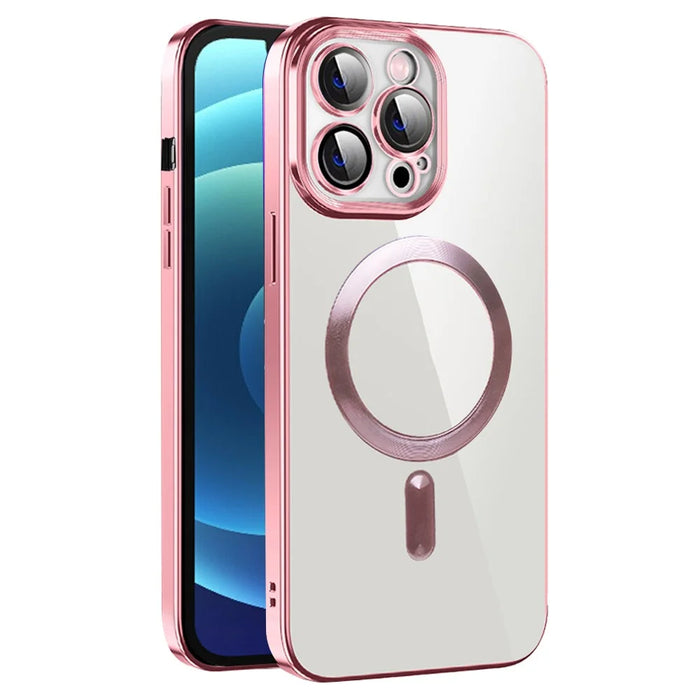 Electroplating Magnetic Case for iPhone 12 Pro 6.1 inch TPU Phone Case with CD Texture - Pink - 1