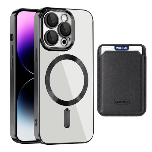 For iPhone 14 Pro Case Compatible with MagSafe CD Texture TPU + PC Phone Cover with Card Bag - Black - 1