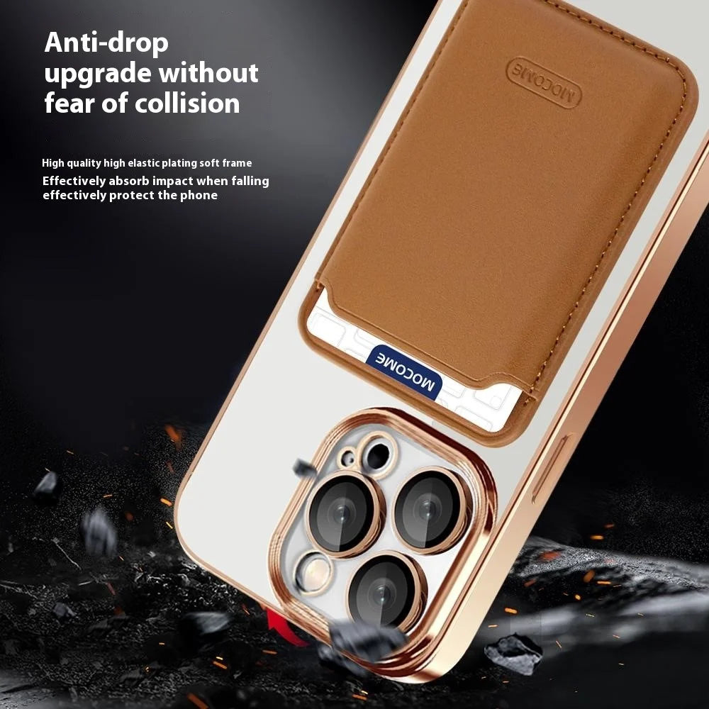 For iPhone 14 Pro Case Compatible with MagSafe CD Texture TPU + PC Phone Cover with Card Bag - Black - 6