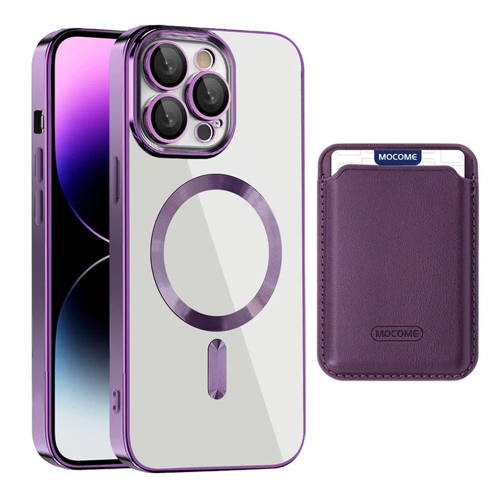 TPU + PC Slim Case for iPhone 14 Pro Max Magnetic Cover CD Texture Phone Case with Card Bag - Purple - 1