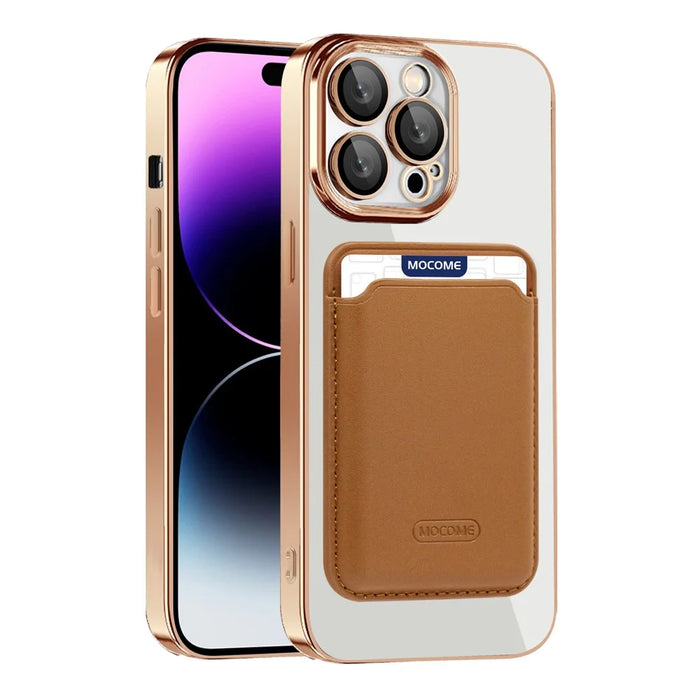 TPU + PC Slim Case for iPhone 14 Pro Max Magnetic Cover CD Texture Phone Case with Card Bag - Purple - 2